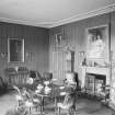Interior view of Guthrie Castle showing dining room with fireplace