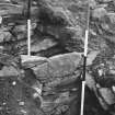 Excavation photograph : outer defences on south side, with double outer revetment exposed.