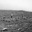 Shieling mound (probable), view from the NW: Hugh's Brae, Harris, Rum. Peter Corser in shot.