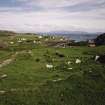 Muck, Sean Bhaile and A'Chill. Township, chapel and burial ground. View from NW, looking across to Port Mor.