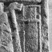Detail of reverse of cross-slab (Kirriemuir no 1), showing possible 'loom'.
Stone held in the Meffan Institute, Forfar.
