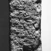 Edge of cast of cross-slab fragment, Kirriemuir no.4, showing possible ogam inscription.
Cast of stone at Pictavia, Brechin.