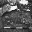 Photograph of unexcavated cist, with turf removed.