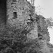 View of turret and remains of adjoining wall, Kilbirnie Castle.