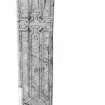 Abercrombie 3 recumbent cross slab: pencil survey drawing showing cross face