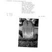 Notes and photographs relating to gravestones in St Triduana's Churchyard, Edinburgh, Midlothian.