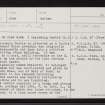 Cairnbulg Castle, NK06SW 3, Ordnance Survey index card, page number 1, Recto