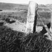 Excavation photograph : standing stone at Knappers (gatepost) Initialled 'G.A.'