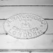 Detail of lift maker's plate,"R. Waygood & Co Limited, Engineers, London"