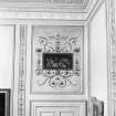 Paxton House, interior.  Principal floor.  Drawing-room, detail of painted wallpaper.