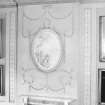 Paxton House, interior.  Principal floor.   Dining-room, view of plasterwork depicting 'Europa and the Bull' above fireplace.
