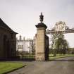 View of East Lodge and gates from E