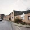 Oblique view from NE along Mansfield Crescent, showing northern part of works (still in use), with four-storeyed block in background (recently converted into flatted dwellings).