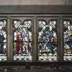 Interior. Chancel. Detail of 4-light glazing row with cusped detailing on S elevation