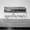 Interior.
Detail of etched glass 'Gentlemen' sign.