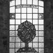 Interior. Detail of stained glass window with inscription "The Place Where Thou Standest is Holy Ground"