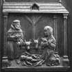 Traquair House chapel, interior
Detail of carved oak panel showing the Nativity