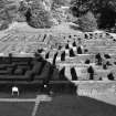 Traquair House, maze to North East of house, view from Library window.