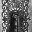 Traquair House
Detail of main entrance doorway, door knocker with monogram