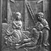 Traquair House chapel, interior
Detail of carved oak panel showing the Deposition from the Cross