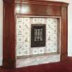 Interior.
First floor, master bedroom, detail of fireplace with original electric fire and tiled surround.