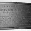 Interior.
Detail of memorial plaque to Rev. Charles Robson.