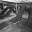 Alloa, Whins Road, Brewery, Barns Block, third floor, interior
View from NE showing intake area to four 5 tonne malt bins which contained crystal and chocolate malts. These were mixed with bulk grain and sent to a separate silo, bin 'E' which would then be conveyed to the mill area.