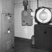 Alloa, Whins Road, Brewery, Mill Room area, first floor, interior
View showing Avery weighing machine and original control panel relating to the malt mill. The weighing machine is a double check of what is coming into the mill and is then compared to the total weight of malt mix conveyed from the Barns Block