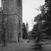 View showing old church tower