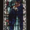Interior. View of stained glass window of St Peter