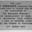 Interior. Detail of memorial plaque to Mrs Buchanan and the Buchanan Bursary