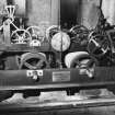 Interior.
Detail of clock mechanism showing maker's plaque, 'R & J Douglas Kippen 1884'.