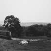 View from SW showing rear of house under scaffolding, and part of new pigeon loft under construction.