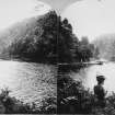 Woman sitting at edge of Loch Katrine.
Negative insc: 'Excelsior Stereoscopic Tours', 'The Trossachs Pier, Loch Catrine, Scotland', 'Copyright 1897, by MR Wright'.