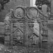 Churchyard, gravestone inscribed JM, detail