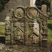 Churchyard, gravestone inscribed JM, detail