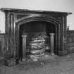 Interior. Detail of dining room fireplace