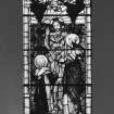 Interior, detail of stained glass by David Gauld  for J & W Guthrie c.1896 of the Resurrection