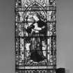 Interior, detail of stained glass on North Wall by WJJ Keir 1874 of the Good Shepherd