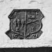 Detail of armorial panel of 1673 on NE elevation.
