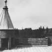 View from roof of tower house showing parapet, turret and bartizan.