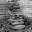 Detail of base of pier incorporated into W buttress on S side of Dutch barn in Kirkstyle steading.