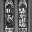 Interior.
Detail of stained glass windows depicting "Feed thy sheep" by James Ballantine & Son 1887.