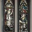 Interior.
Detail of stained glass windows depicting " Be thou faithful unto death" by Ballantine & Son 1897.