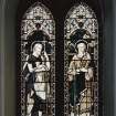 Interior.
Detail of stained glass window of St John by Ballantine.