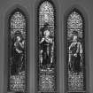 Interior.
Detail of stained glass windows depicting Our Lord and the Disciples on the Road to Emmaus by A ballantine & Gardiner 1898-9.