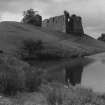 View of Morton Castle from across Morton Loch