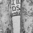 Detail of 1785 datestone on N elevation.