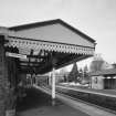 Detailed view from NE of awning attached to station offices on S-bound platform