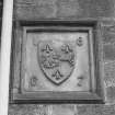 North front, detail of heraldic date plaque